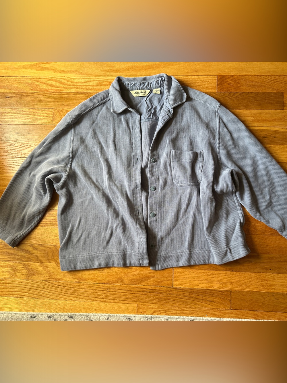 Women’s light blue xl Eddie Bauer cropped Button-Up Knit Shirt Jacket